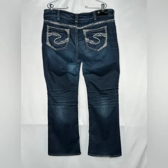 Silver Suki Jeans Dark Wash Mid Boot  Embellished Pockets Streetwear Y2K Sz 18 - Picture 2 of 8